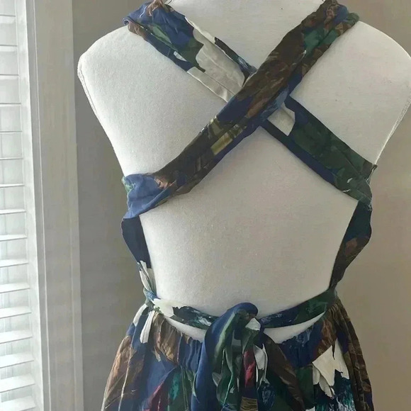 [S]Vintage BOA France Cross Shoulder Belt Open Back Floral Print  Mid Dress - Picture 7 of 16